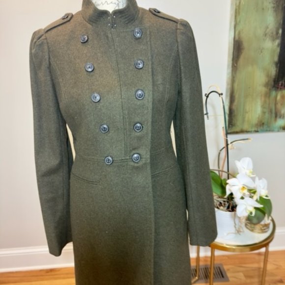 Banana Republic Olive Green Wool Blend Military Coat XS - Picture 3 of 3